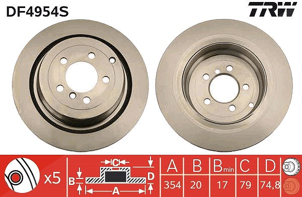 Trw 1x Bremsscheibe [Hersteller-Nr. DF4954S] für Land Rover
