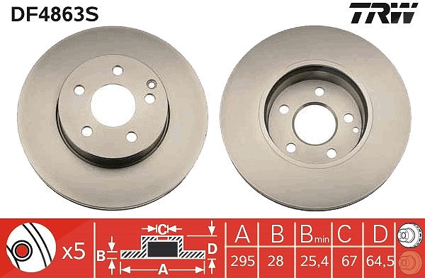 Trw 1x Bremsscheibe Vorderachse Belüftet [Hersteller-Nr. DF4863S] für Mercedes-Benz