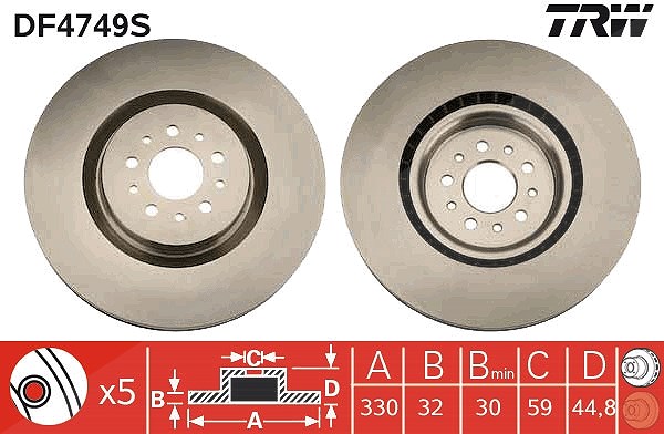 Trw 1x Bremsscheibe [Hersteller-Nr. DF4749S] für Alfa Romeo