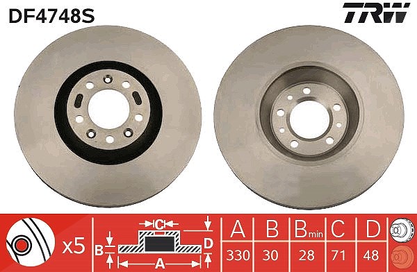 Trw 1x Bremsscheibe [Hersteller-Nr. DF4748S] für Citroën, Peugeot