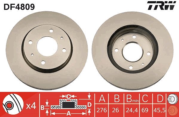 Trw Bremsscheibe [Hersteller-Nr. DF4809] für Mitsubishi