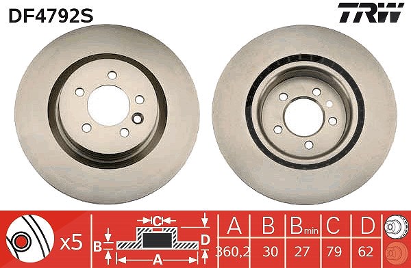 Trw 1x Bremsscheibe Vorderachse Belüftet [Hersteller-Nr. DF4792S] für Land Rover