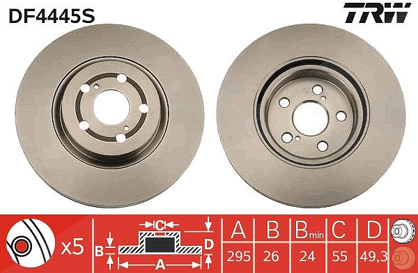 Trw 1x Bremsscheibe [Hersteller-Nr. DF4445S] für Toyota