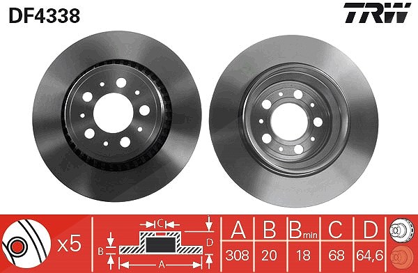 Trw 1x Bremsscheibe [Hersteller-Nr. DF4338] für Volvo