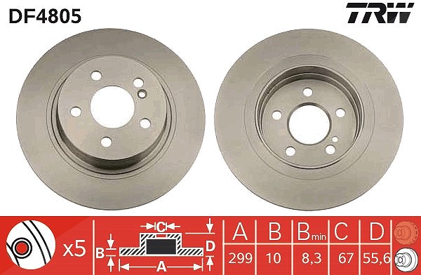 Trw Bremsscheibe Hinterachse Voll [Hersteller-Nr. DF4805] für Mercedes-Benz