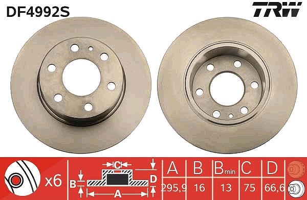 Trw 1x Bremsscheibe Hinterachse voll [Hersteller-Nr. DF4992S] für Iveco