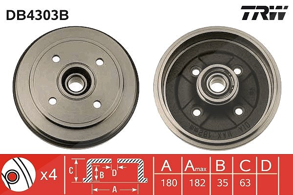 Trw 1x Bremstrommel [Hersteller-Nr. DB4303B] für Opel, Vauxhall, Suzuki