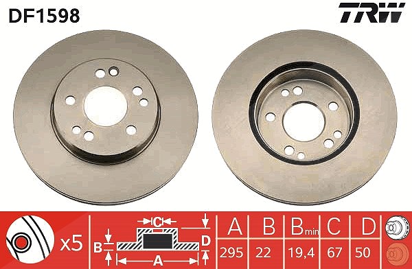Trw Bremsscheibe [Hersteller-Nr. DF1598] für Mercedes-Benz