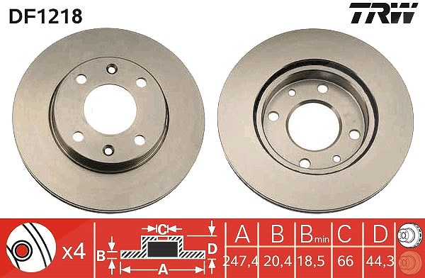 Trw Bremsscheibe Vorderachse Belüftet [Hersteller-Nr. DF1218] für Citroën, Peugeot