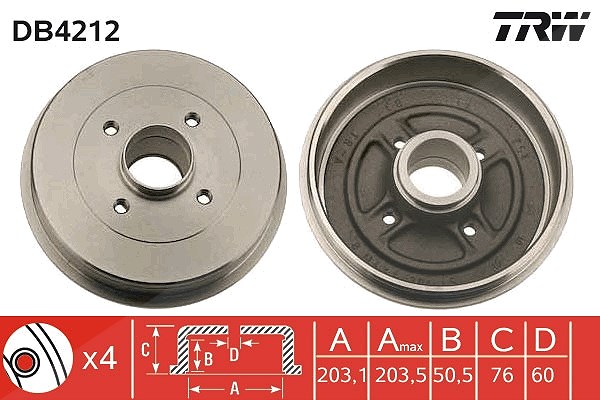 Trw 1x Bremstrommel Hinterachse [Hersteller-Nr. DB4212] für Nissan, Renault