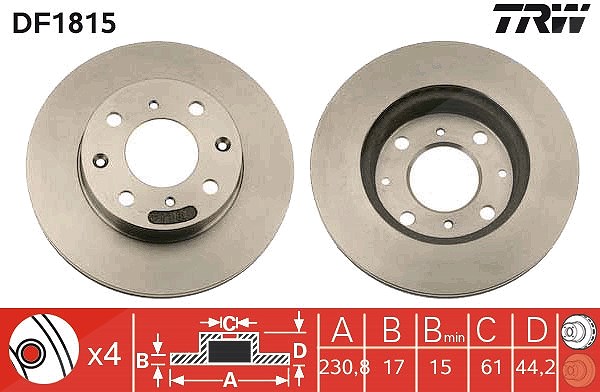 Trw Bremsscheibe [Hersteller-Nr. DF1815] für Rover, Honda, Acura