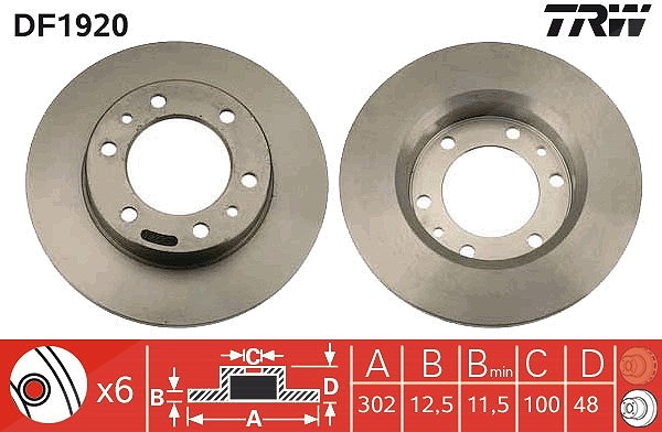 Trw Bremsscheibe [Hersteller-Nr. DF1920] für Toyota