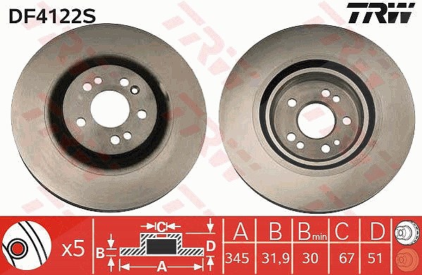 Trw 1x Bremsscheibe [Hersteller-Nr. DF4222S] für Mercedes-Benz