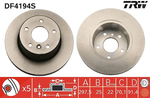 Trw 1x Bremsscheibe [Hersteller-Nr. DF4194S] für Land Rover