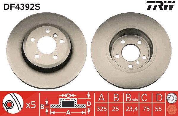 Trw 1x Bremsscheibe Vorderachse Belüftet [Hersteller-Nr. DF4392S] für BMW