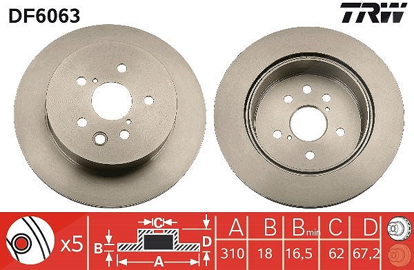 Trw Bremsscheibe [Hersteller-Nr. DF6063] für Toyota, Lexus