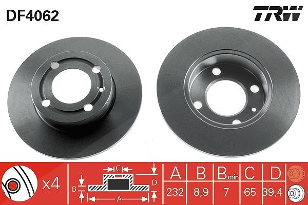Trw Bremsscheibe Hinterachse Voll [Hersteller-Nr. DF4062] für VW, Seat
