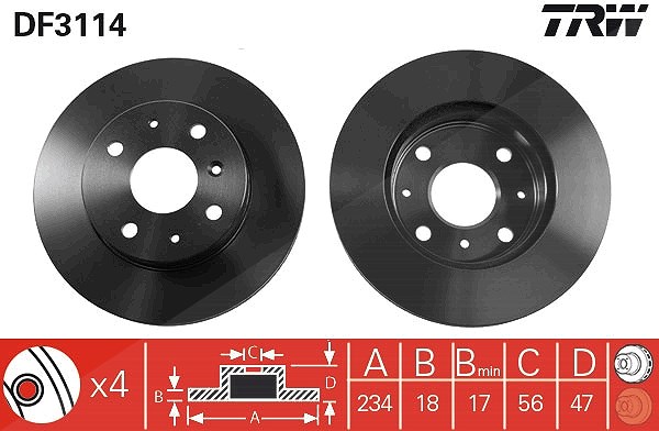 Trw Bremsscheibe [Hersteller-Nr. DF3114] für Daihatsu