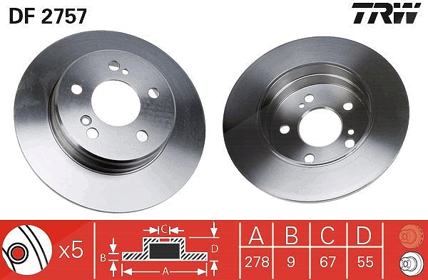 Trw Bremsscheibe Hinterachse Voll [Hersteller-Nr. DF2757] für Chrysler, Mercedes-Benz
