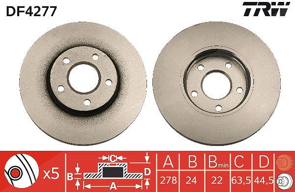 Trw 1x Bremsscheibe [Hersteller-Nr. DF4277] für Ford