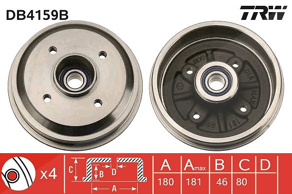Trw Bremstrommel [Hersteller-Nr. DB4159B] für Citroën, Peugeot, Mega