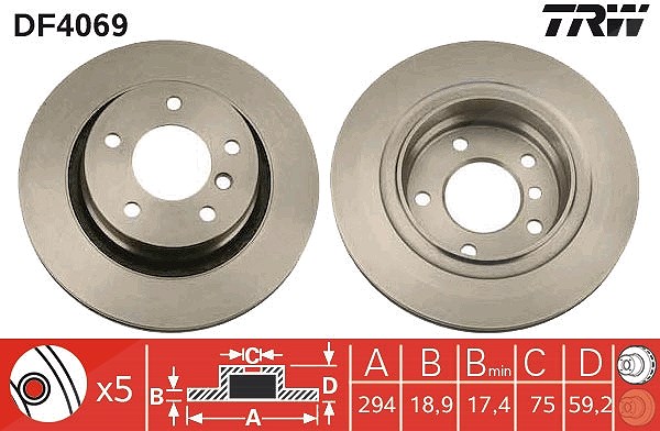 Trw Bremsscheibe [Hersteller-Nr. DF4069] für BMW