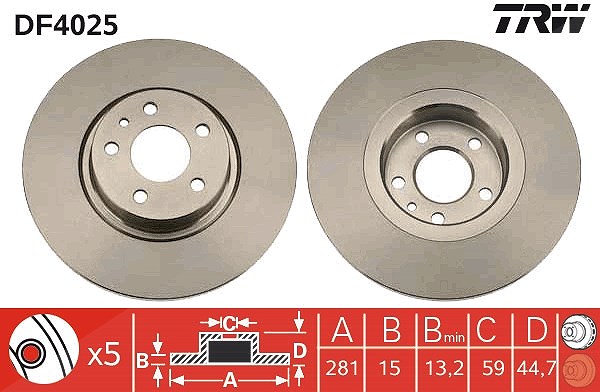 Trw Bremsscheibe Vorderachse Voll [Hersteller-Nr. DF4025] für Alfa Romeo