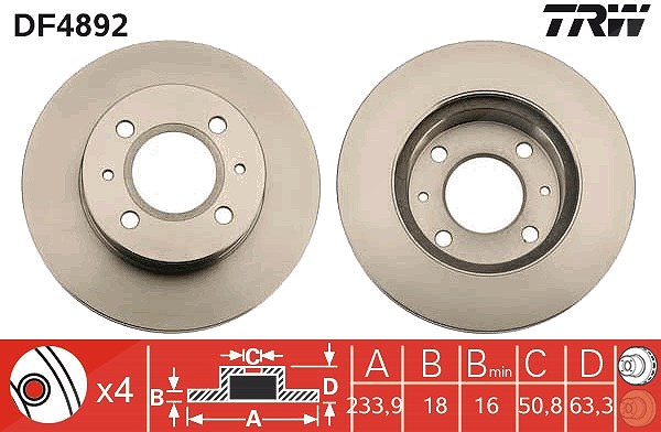 Trw Bremsscheibe Vorderachse Belüftet [Hersteller-Nr. DF4892] für Hyundai