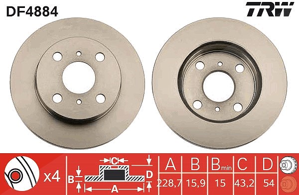 Trw Bremsscheibe [Hersteller-Nr. DF4884] für Toyota