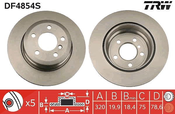 Trw 1x Bremsscheibe [Hersteller-Nr. DF4854S] für BMW