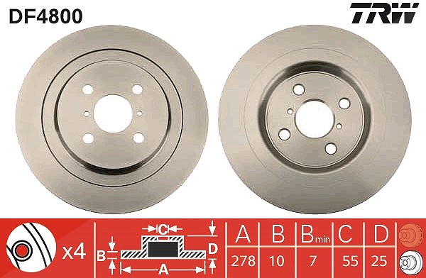 Trw Bremsscheibe [Hersteller-Nr. DF4800] für Toyota, Daihatsu