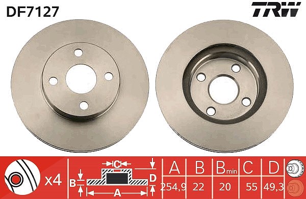 Trw Bremsscheibe [Hersteller-Nr. DF7127] für Toyota