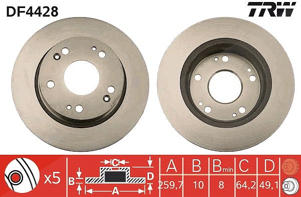 Trw Bremsscheibe [Hersteller-Nr. DF4428] für Honda