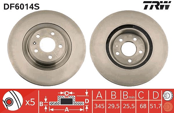 Trw 1x Bremsscheibe [Hersteller-Nr. DF6014S] für Audi