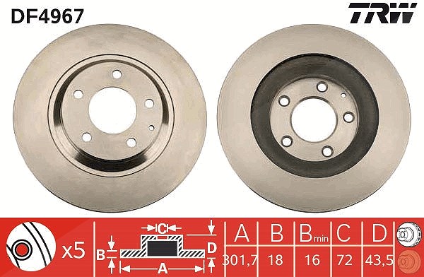 Trw Bremsscheibe [Hersteller-Nr. DF4967] für Mazda