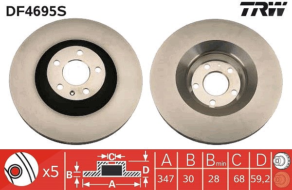 Trw 1x Bremsscheibe Vorderachse Belüftet [Hersteller-Nr. DF4695S] für Audi