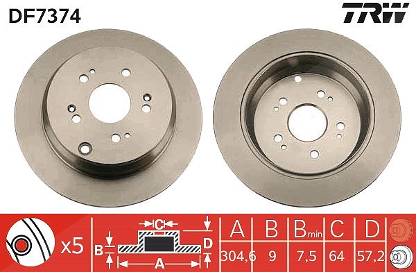 Trw Bremsscheibe [Hersteller-Nr. DF7374] für Honda, Acura
