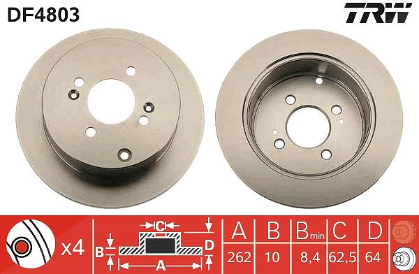 Trw Bremsscheibe Hinterachse Voll [Hersteller-Nr. DF4803] für Kia, Hyundai