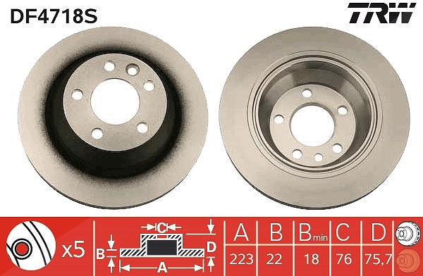 Trw 1x Bremsscheibe [Hersteller-Nr. DF4718S] für VW