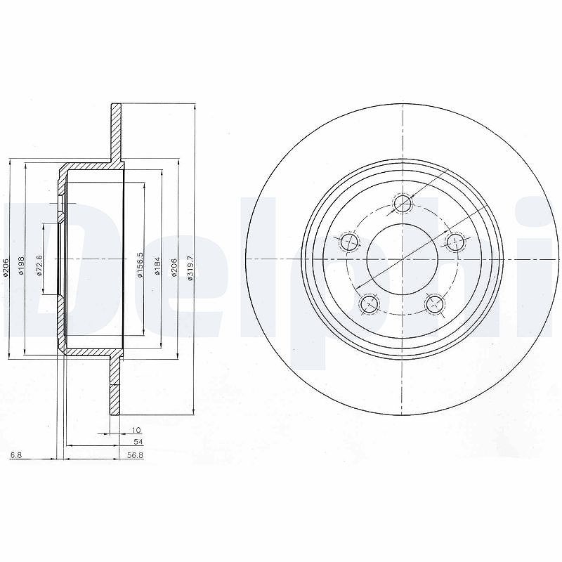 Delphi Bremsscheibe Hinterachse Voll [Hersteller-Nr. BG4074] für Lancia, Chrysler