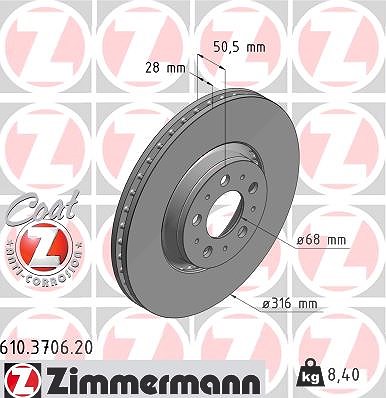 Zimmermann Bremsscheibe [Hersteller-Nr. 610.3706.20] für Volvo