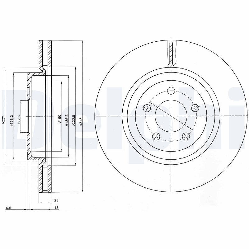 Delphi 1x Bremsscheibe Vorderachse Belüftet [Hersteller-Nr. BG9050] für Lancia, Chrysler