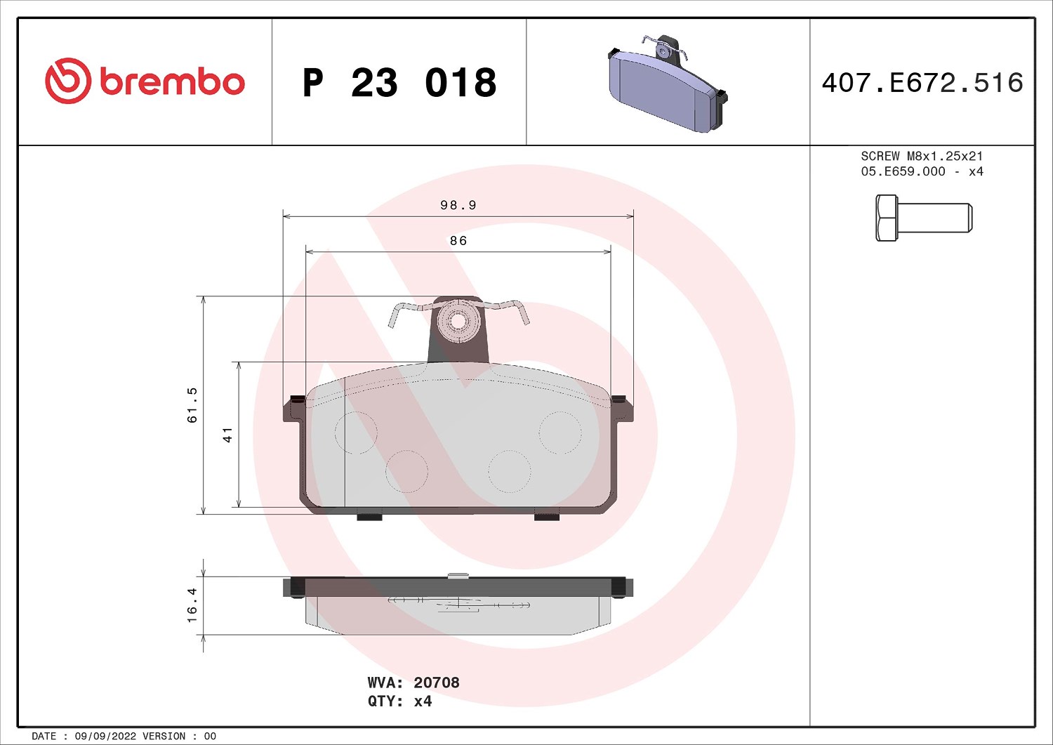 Brembo Bremsbelagsatz, Scheibenbremse [Hersteller-Nr. P23018] für Seat, Lancia, Saab