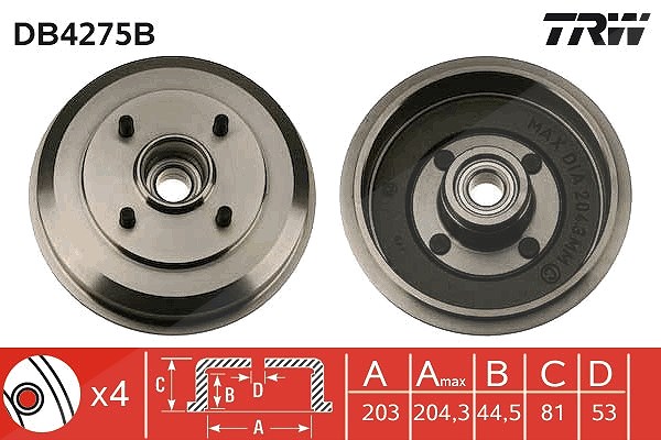 Trw Bremstrommel [Hersteller-Nr. DB4275B] für Ford