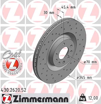 Zimmermann 1x Sport-Bremsscheibe belüftet vorne [Hersteller-Nr. 430.2620.52] für Opel, Saab, Vauxhall
