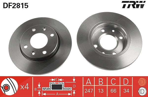 Trw Bremsscheibe Vorderachse Voll [Hersteller-Nr. DF2815] für Citroën, Peugeot