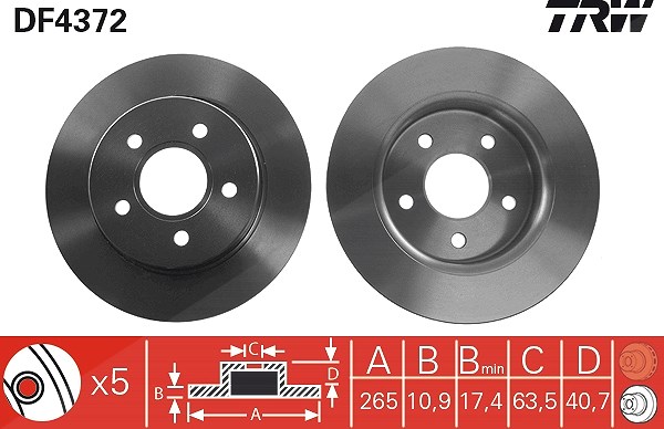 Trw 1x Bremsscheibe Hinterachse Voll [Hersteller-Nr. DF4372] für Ford