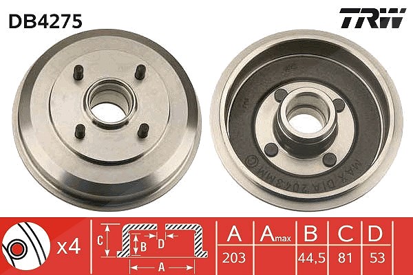 Trw Bremstrommel [Hersteller-Nr. DB4275] für Ford
