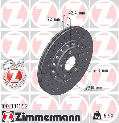 Zimmermann Bremsscheibe Hinterachse Belüftet [Hersteller-Nr. 100.3311.52] für Audi, VW