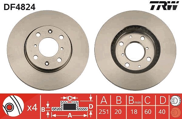 Trw Bremsscheibe [Hersteller-Nr. DF4824] für Suzuki, Opel, Vauxhall